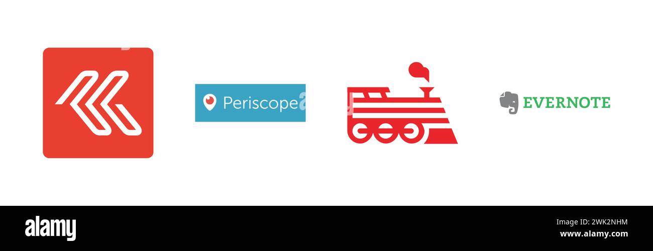 Periscope, LiveRail, Evernote, Engine Yard, collection populaire de logo de marque. Illustration de Vecteur