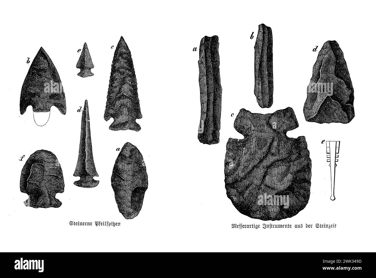 Archéologie de civilisation de l'âge de pierre, pointes de flèche et outils de coupe de pierre Banque D'Images