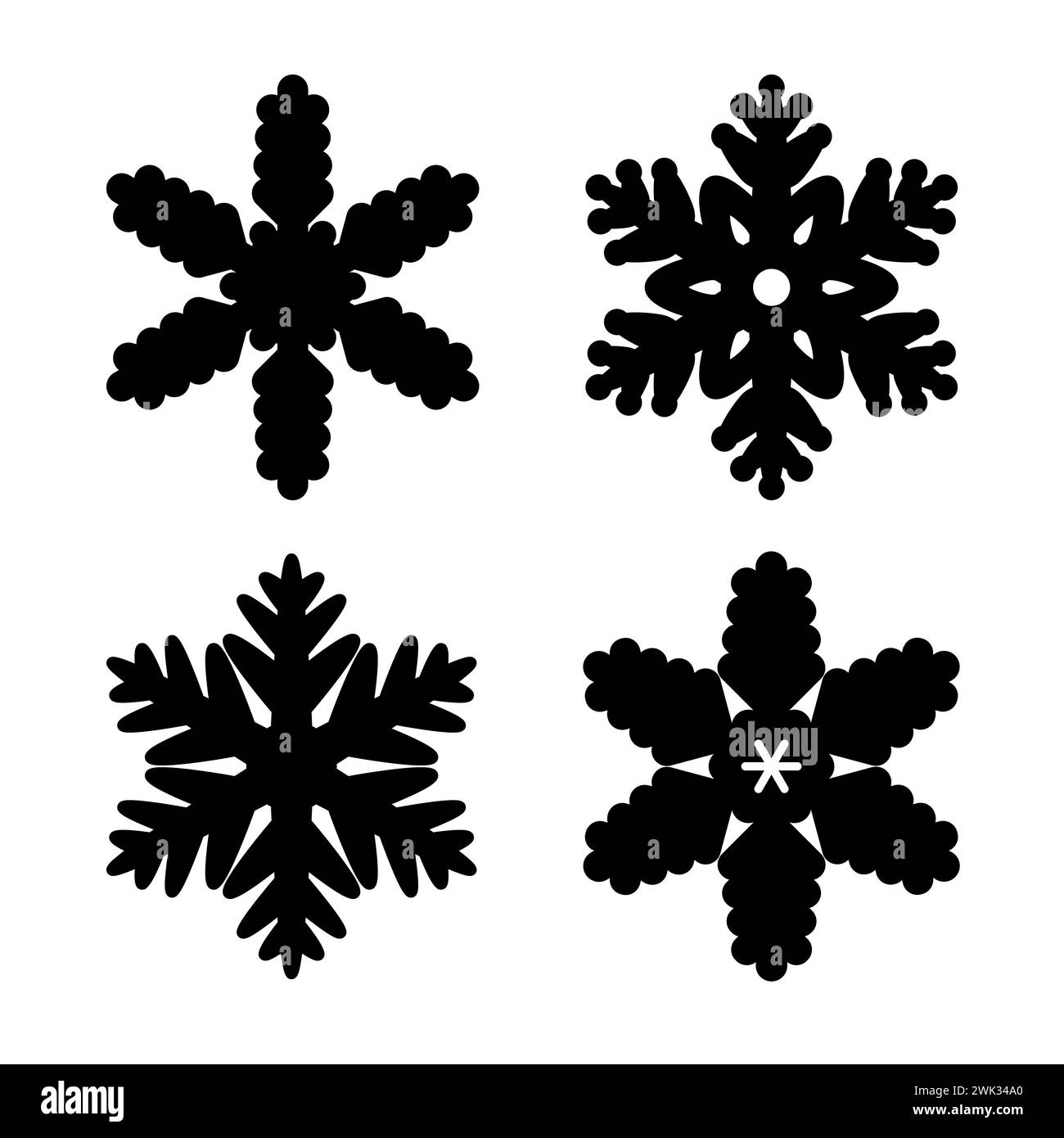 Ensemble de flocons de neige dans un style plat. Isolé sans ombre. Décoration du nouvel an et de Noël. Banque D'Images