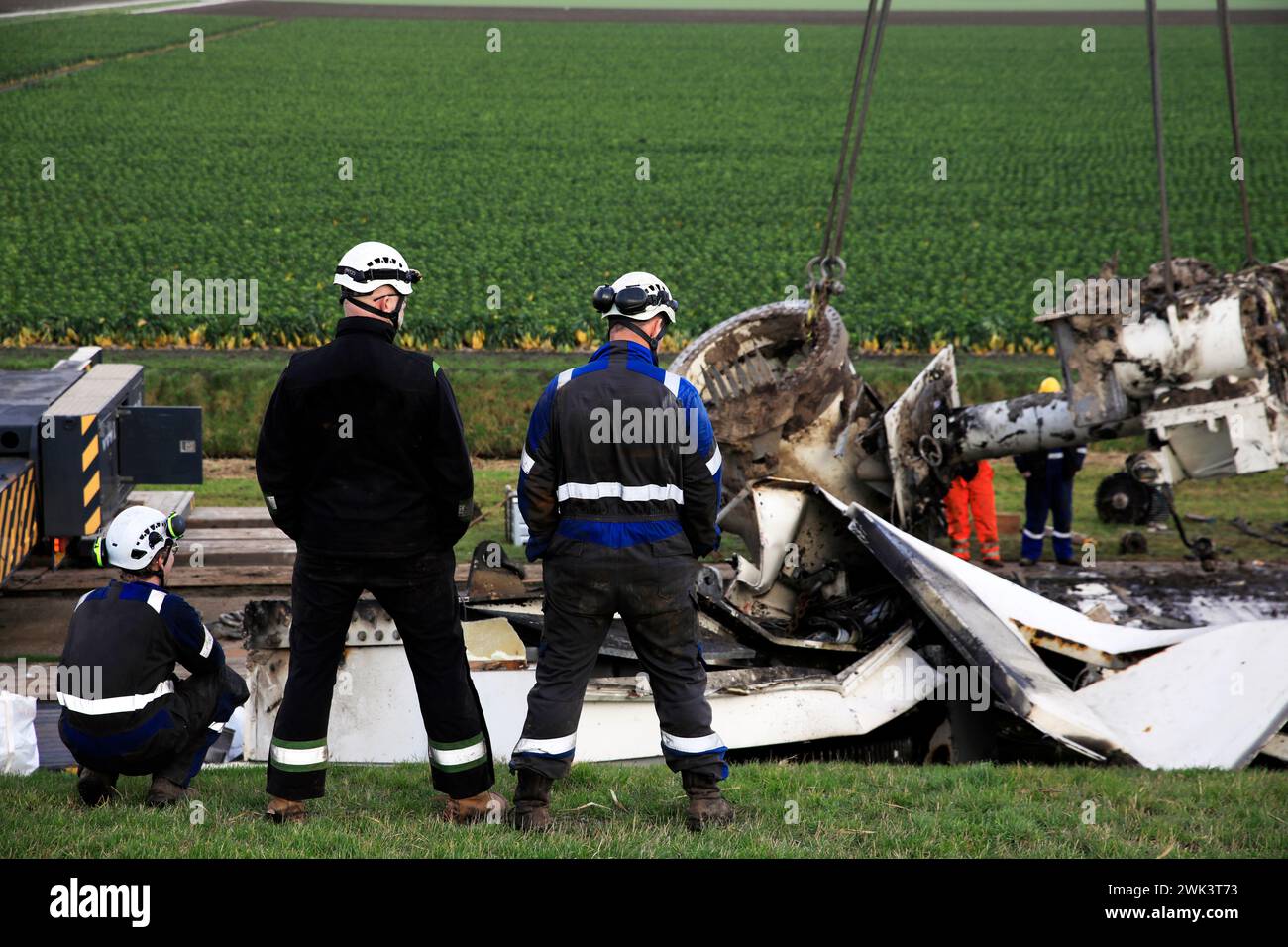 Une nacelle soufflée d'une éolienne, Eemdijk, Flevoland, pays-Bas Banque D'Images