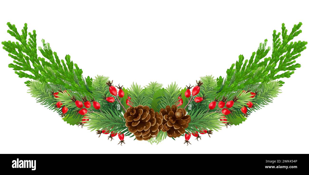Guirlandes de Noël. Guirlande d'hiver de Noël / couronne . Élément de design pour la décoration festive d'une Félicitation, invitation, bannière et salutation Banque D'Images