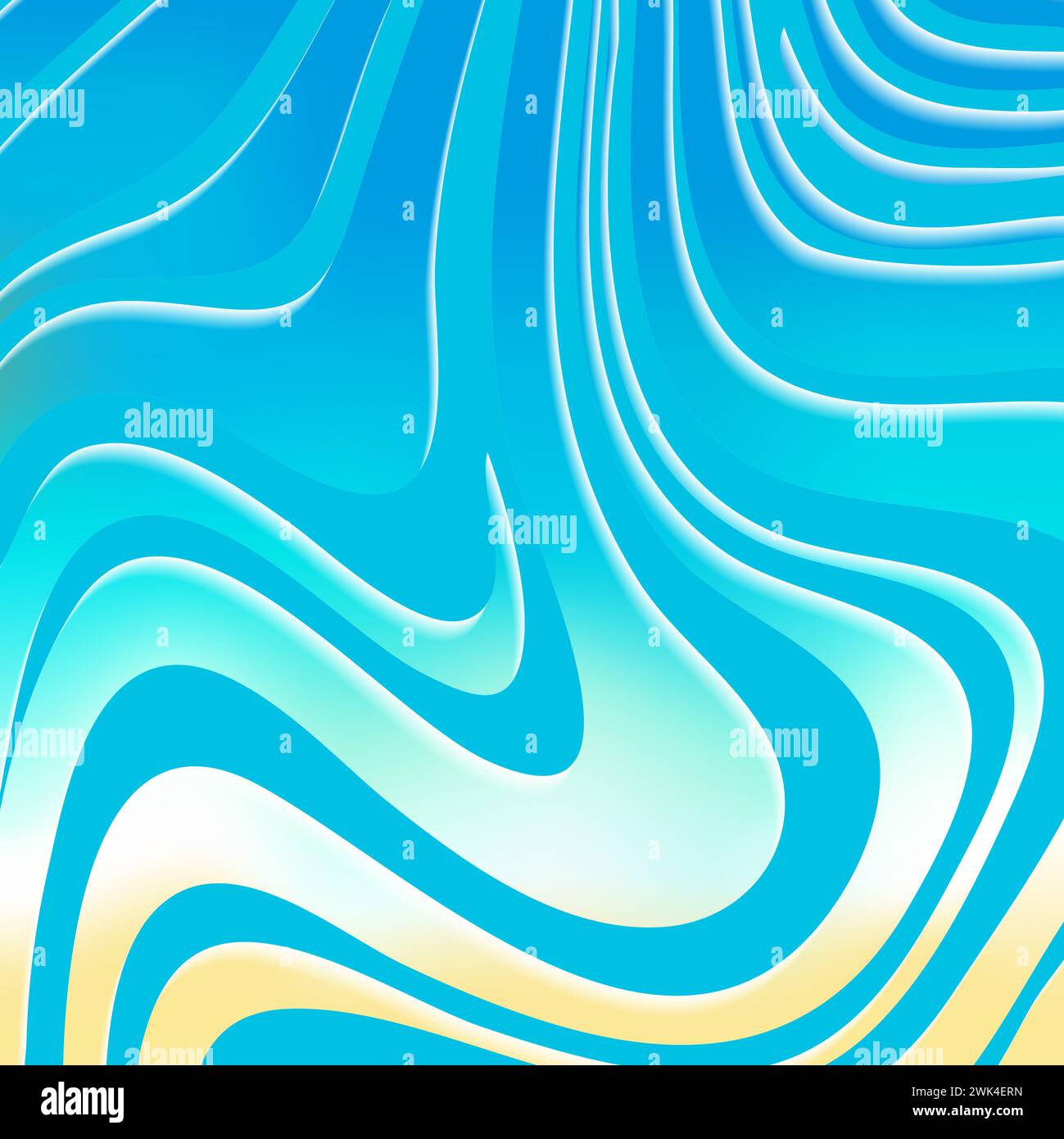 Bannière tendance Liquid Wave. Fond de plage de mer, texture d'heure d'été vide, littoral sablonneux et eau bleue, modèle de paysage marin tropique pour le voyage. Banque D'Images