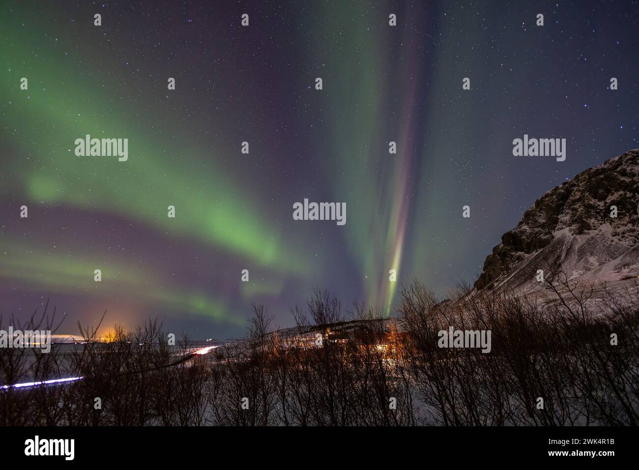 vue panoramique des aurores boréales sur l'islande Banque D'Images