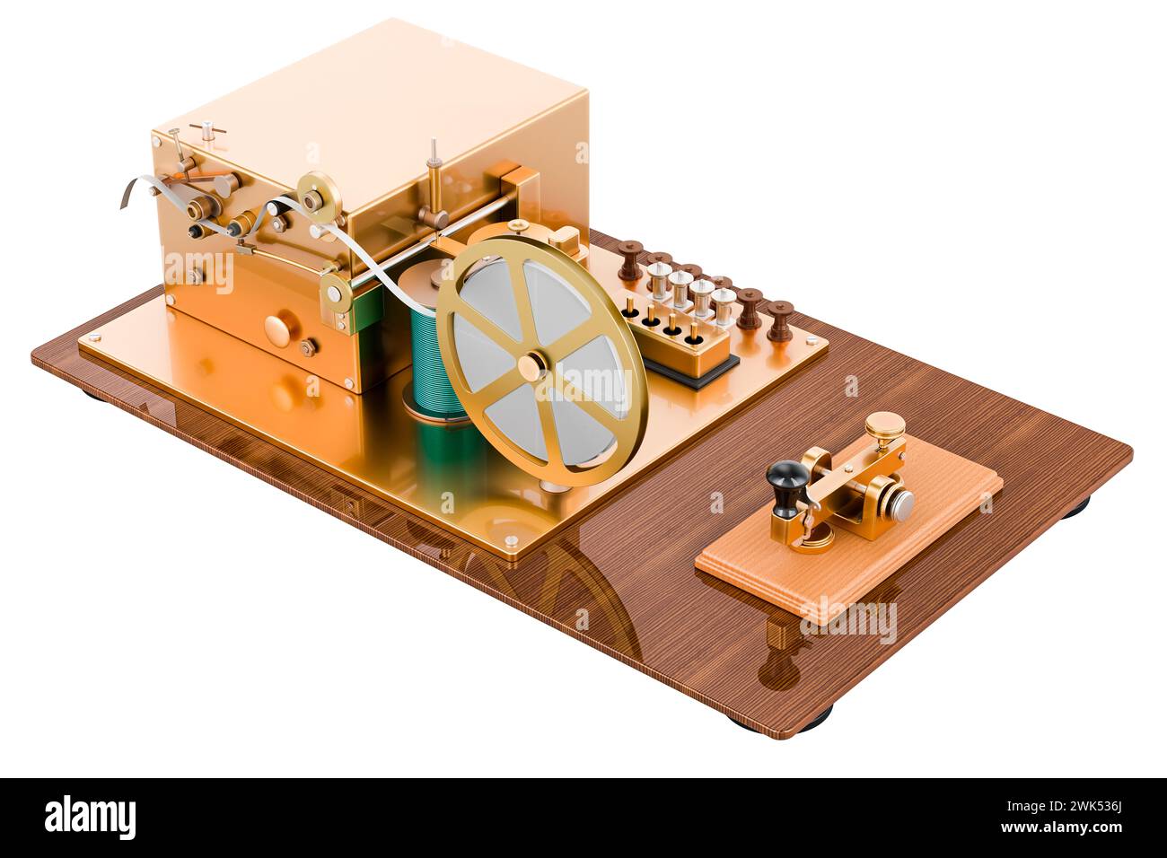 Télégraphe, appareil de télégraphie en code morse, rendu 3D isolé sur fond blanc Banque D'Images