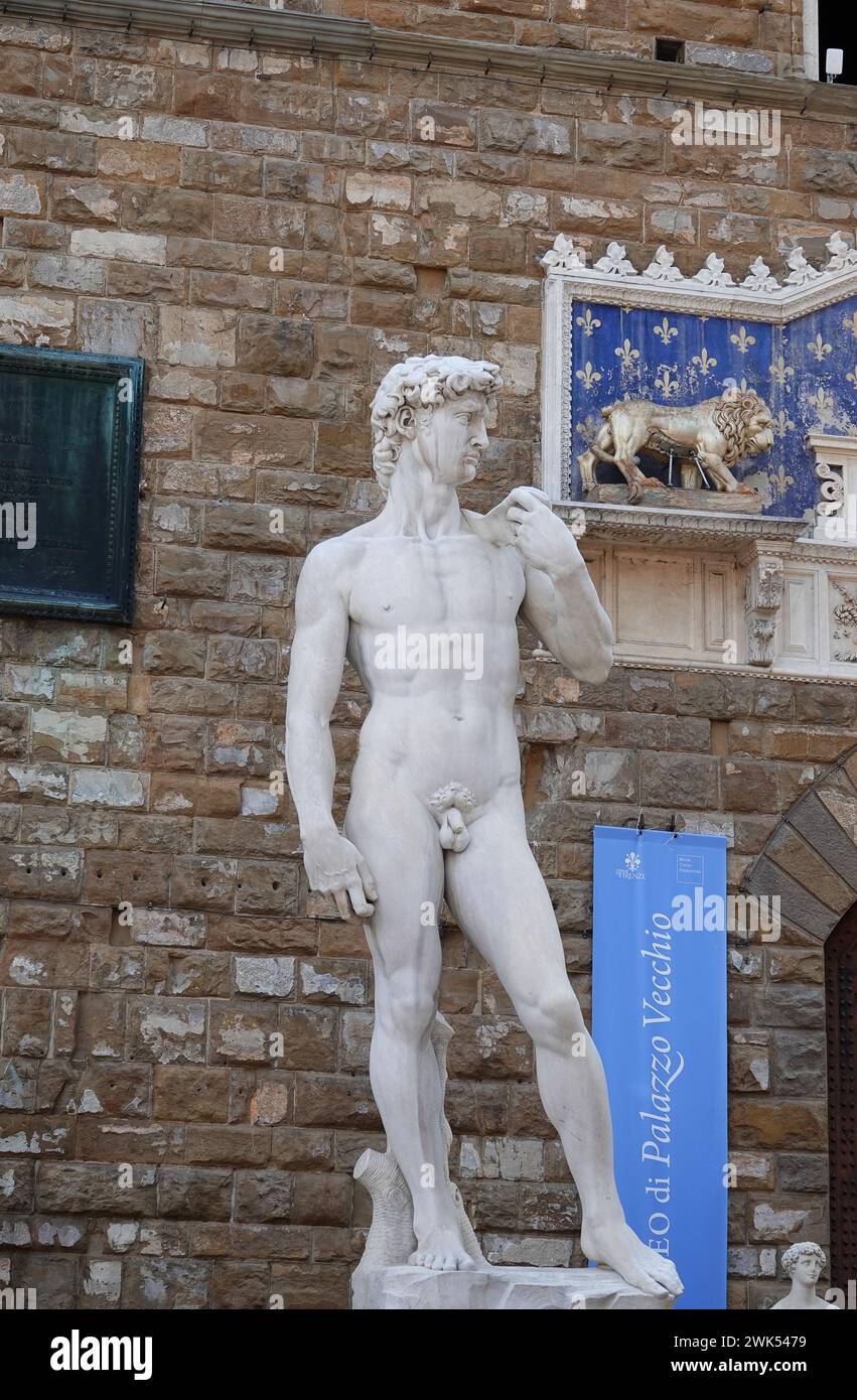 Statue de David par Michel-Ange sur la Piazza della Signoria, Florence, Italie Banque D'Images