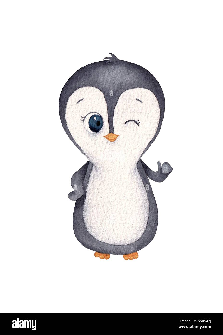 Illustration de pingouin aquarelle dessinée à la main isolée sur fond blanc. Banque D'Images