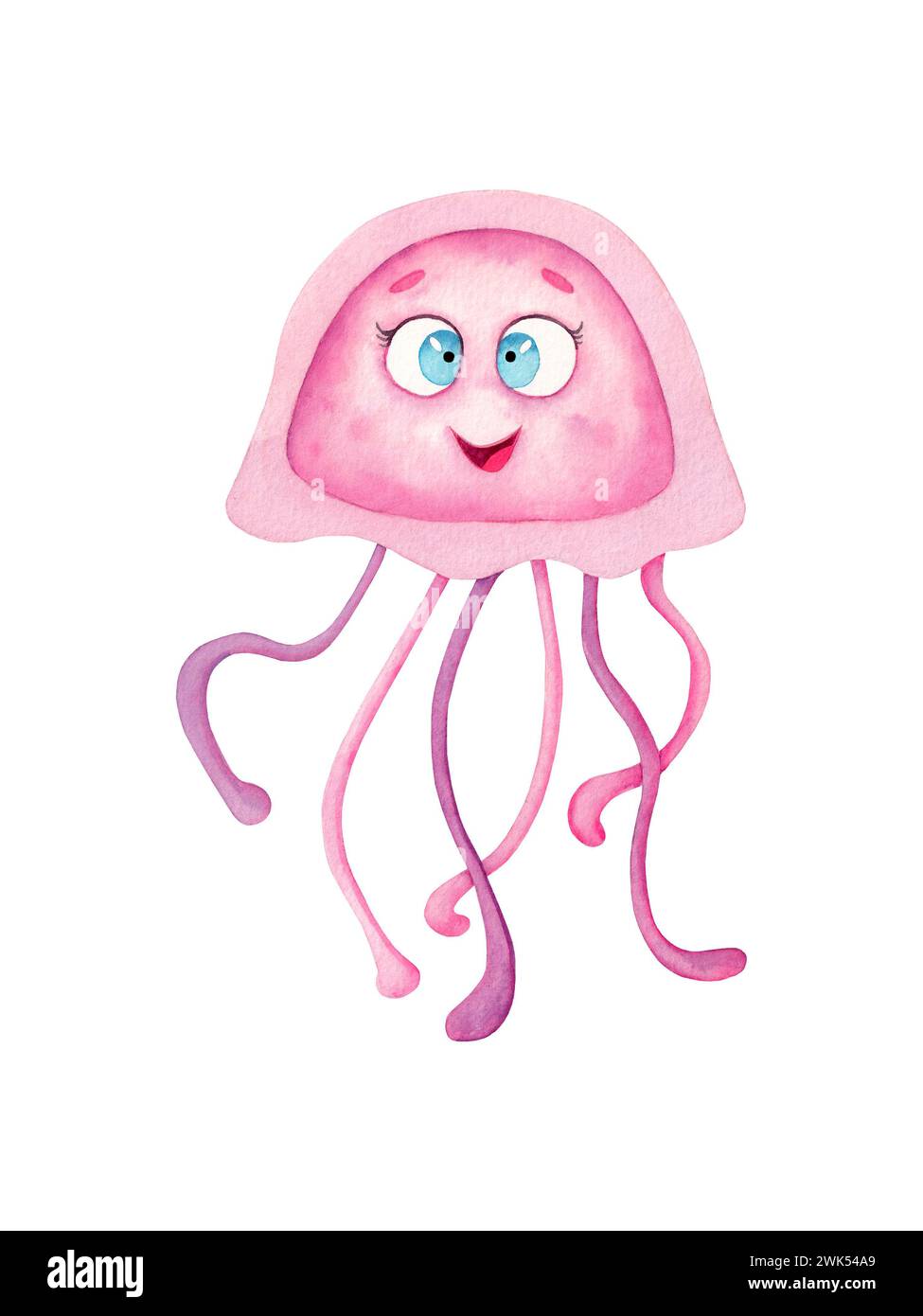 Méduse mignonne à l'aquarelle. Illustration dessinée à la main sur fond blanc Banque D'Images