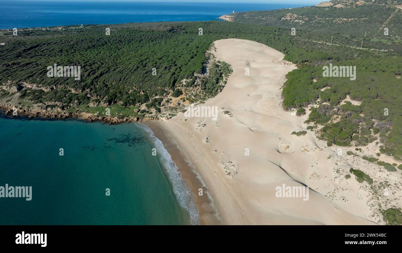 Vue aérienne de la dune de Bolonia sur la plage du même nom Banque D'Images