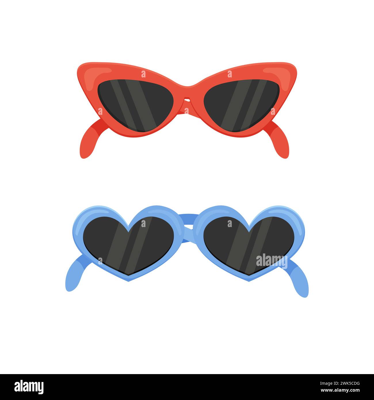 Lunettes pour femmes en forme d'oeil de chat, et bleu avec des coeurs. vecteur solated sur fond blanc Illustration de Vecteur