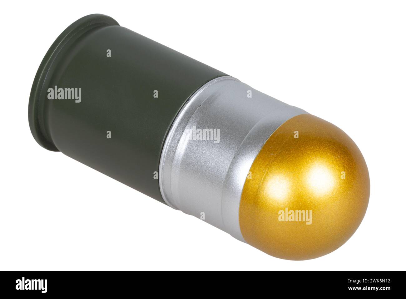cartouche de lance-grenades de 40 mm pour lance-grenades automatique isolé sur un blanc Banque D'Images