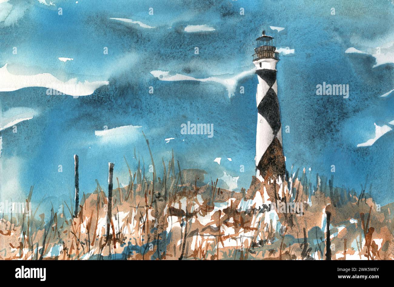 Phare de Cape Lookout dans les Outer Banks, Caroline du Nord Trending Now Coastal Decor OBX giclee (print) Banque D'Images