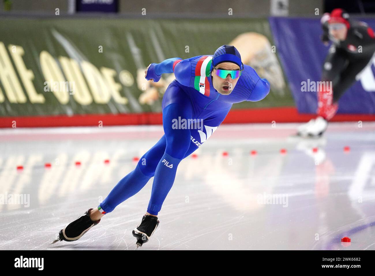 Andrea Giovannini (ITA) en action sur le 3000 m féminin lors des Championnats de distance simple de l'ISU le 15 février 2024 à l'ovale olympique de Calgary, Canada crédit : SCS/Soenar Chamid/AFLO/Alamy Live News Banque D'Images