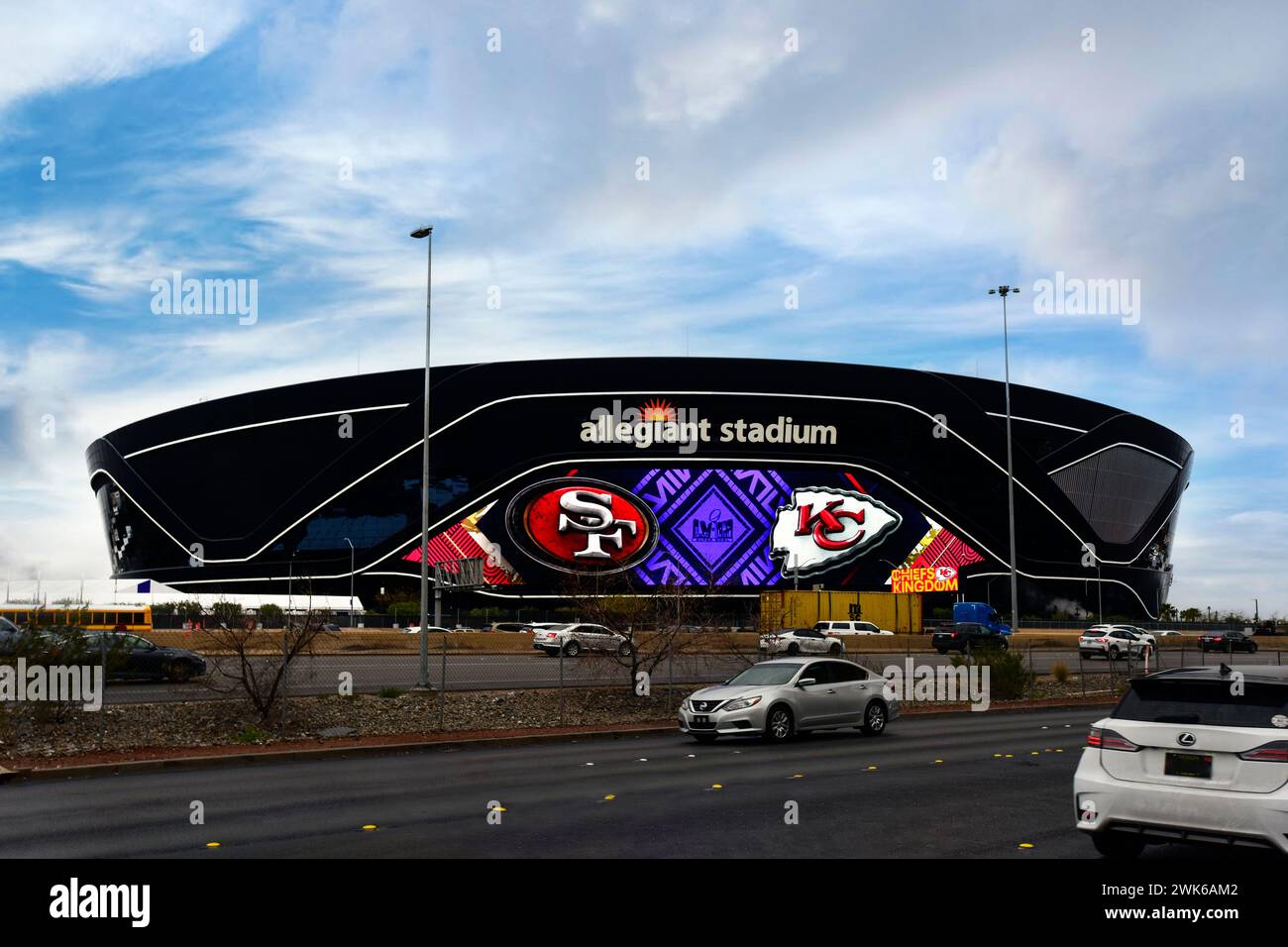 Stade Allegiant avec bannière du Super Bowl Banque D'Images