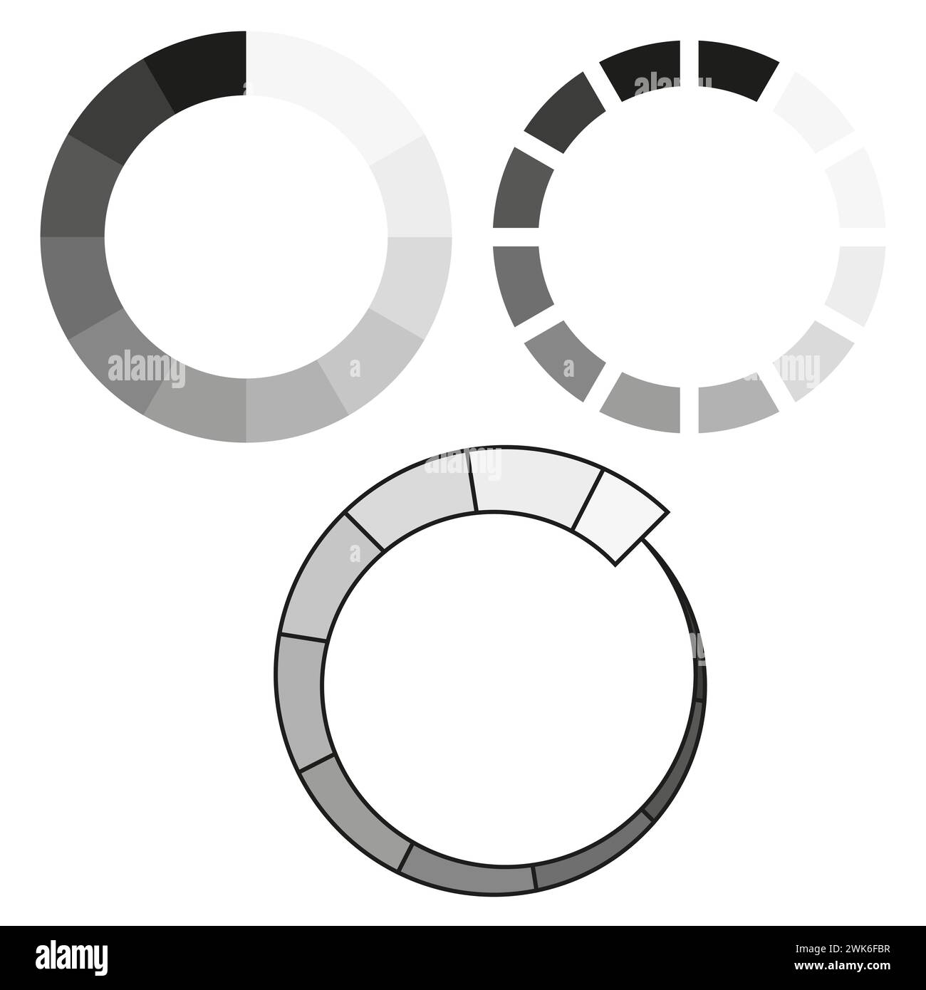 Indicateurs de progrès circulaires. Graphiques segmentés du chargeur. Eléments infographiques pour les données. Illustration vectorielle. SPE 10. Illustration de Vecteur