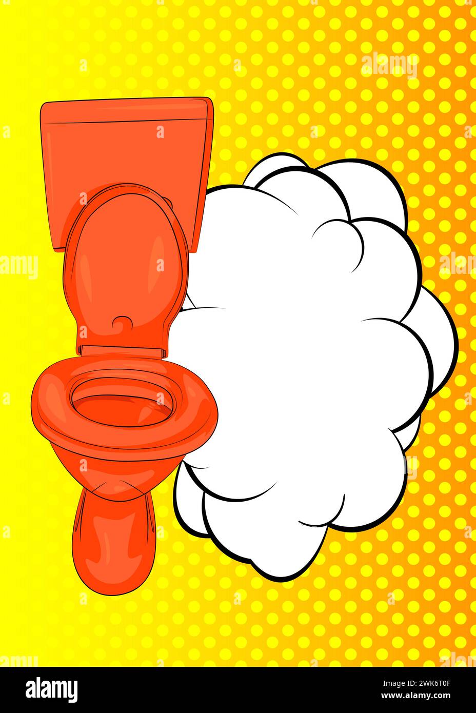 Toilette Flush de dessin animé avec bulle de discours vierge, fond de salle de bains de bande dessinée. Design pop art de bandes dessinées vectorielles rétro. Illustration de Vecteur