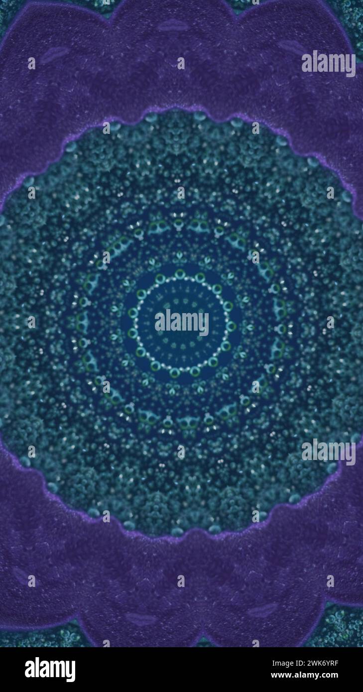 Peinture mandala pailletée kaléidoscope encre bleu violet Banque D'Images