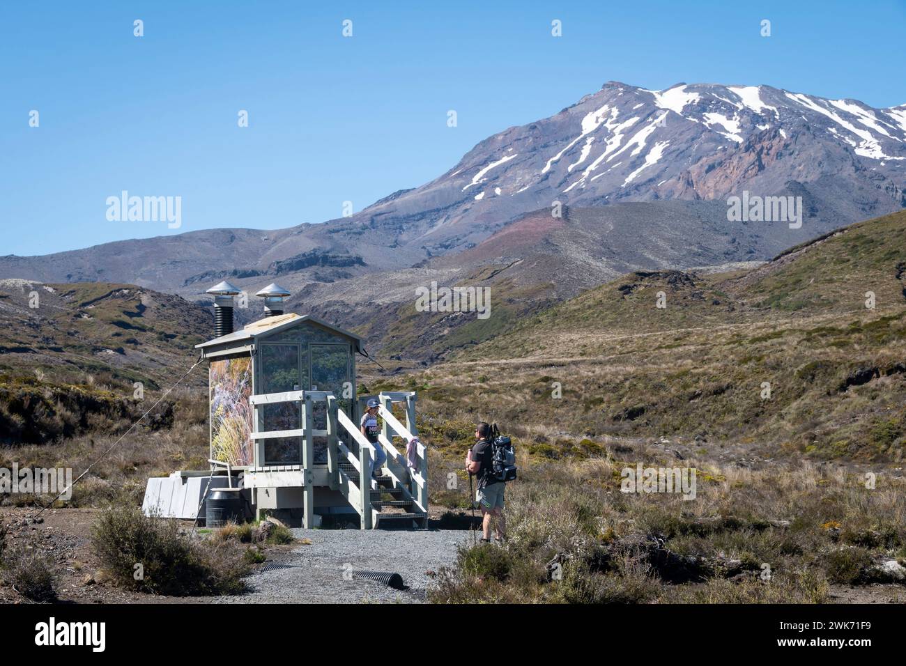 Toilettes à compostage sur le mont Ruapehu, parc national de Tongariro, Île du Nord, Nouvelle-Zélande Banque D'Images