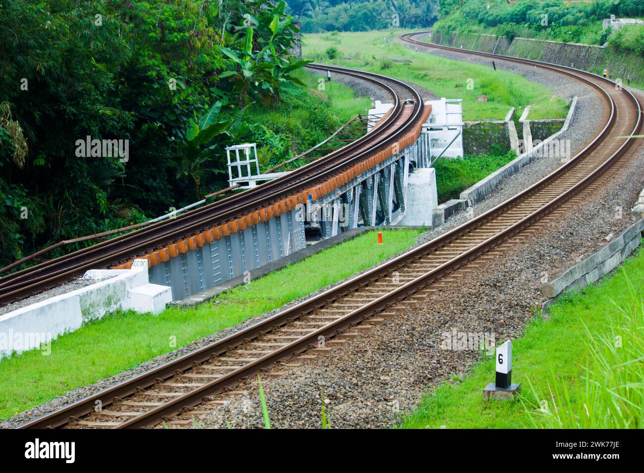 photo d'un chemin de fer à deux voies avec des virages serrés Banque D'Images