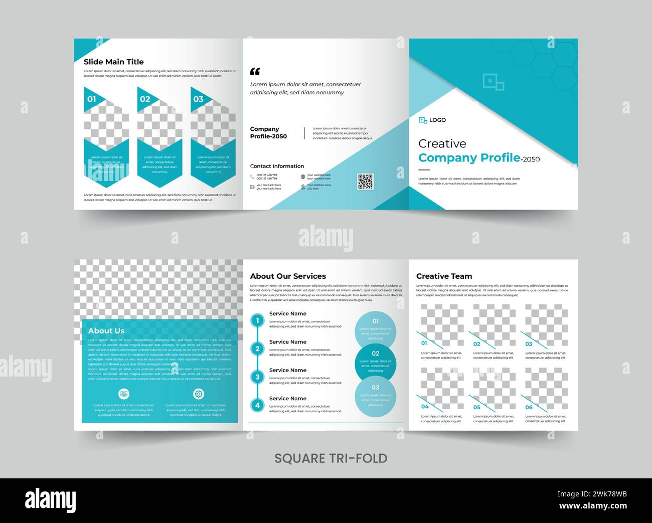 Conception de brochure carrée à trois plis pour la promotion des affaires. Vecteur de modèle modifiable d'entreprise moderne Illustration de Vecteur
