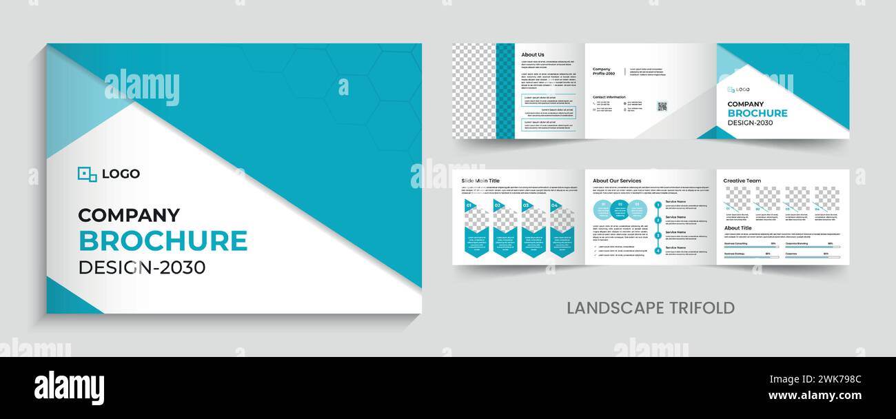Conception de brochure triple paysage d'affaires, mise en page de modèle d'entreprise Illustration de Vecteur