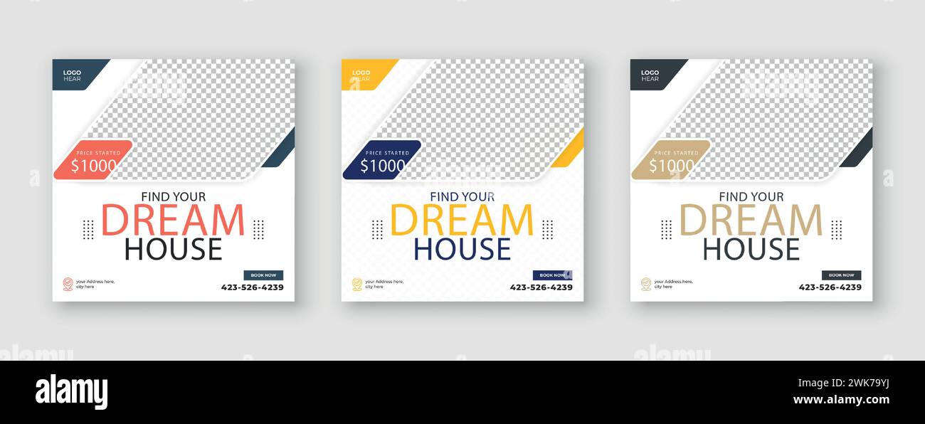 Modèle de bannière de publication de médias sociaux de vente de maison immobilière Illustration de Vecteur