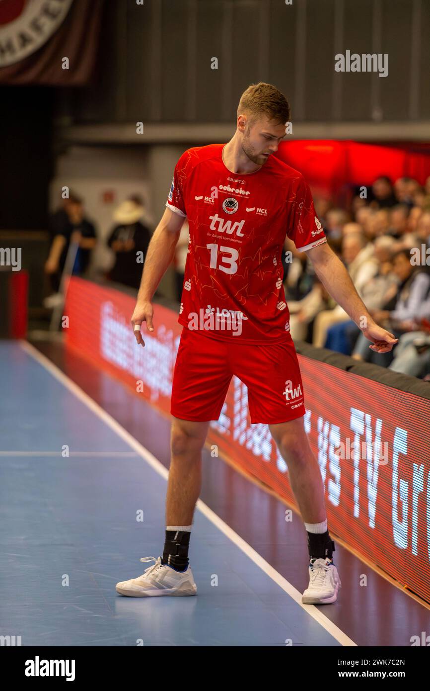 18.02.2024, 2. HBL, Handball-Bundesliga, 21. Spieltag) : Eulen Ludwigshafen gegen tus N-Lübbecke (stand 34:32). Bild : Julius Meyer-Siebert (13), EUL Banque D'Images