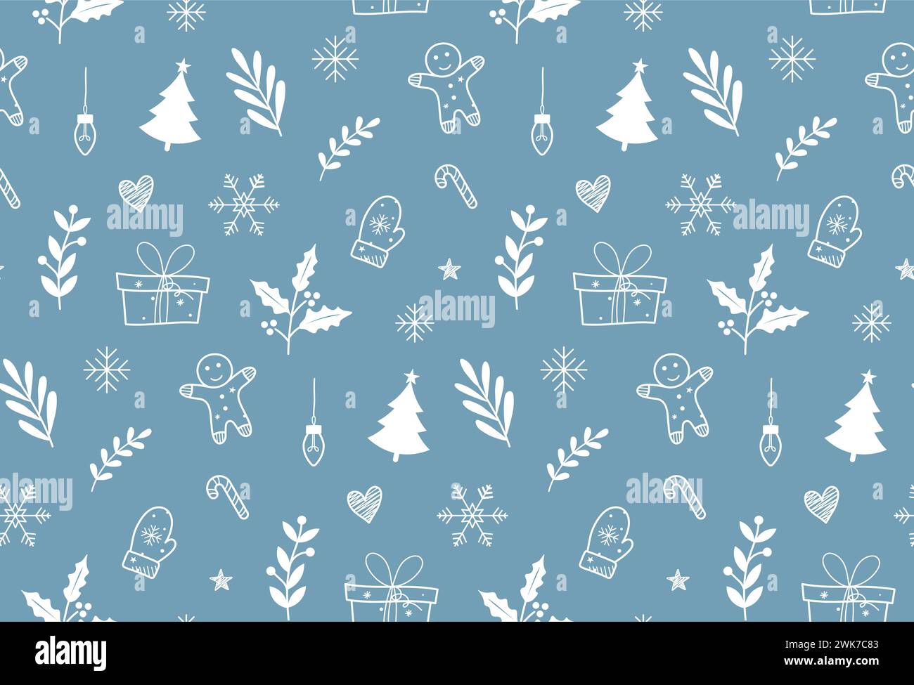 Motif sans couture de Noël d'hiver dessiné à la main et détaillé. Motif hiver. Motif d'arbre de Noël Illustration de Vecteur