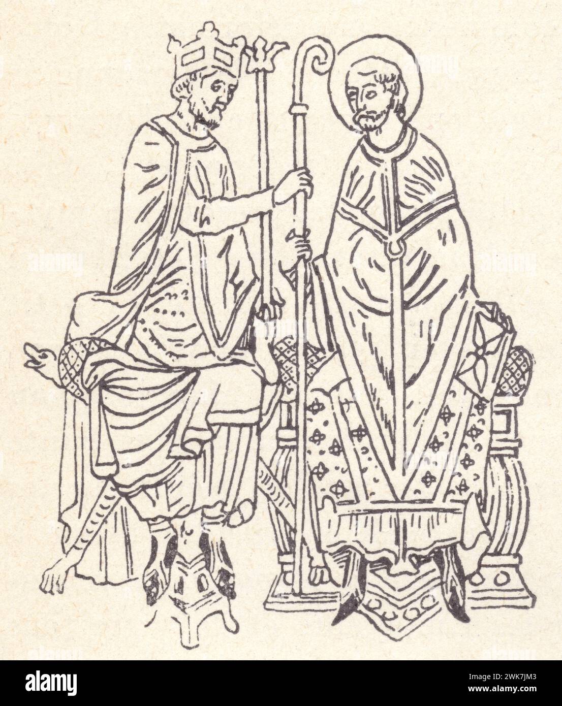 Investiture d'un Évêque par un roi. D'après un manuscrit de la bibliothèque de Saint-Omer, Xème siècle Banque D'Images