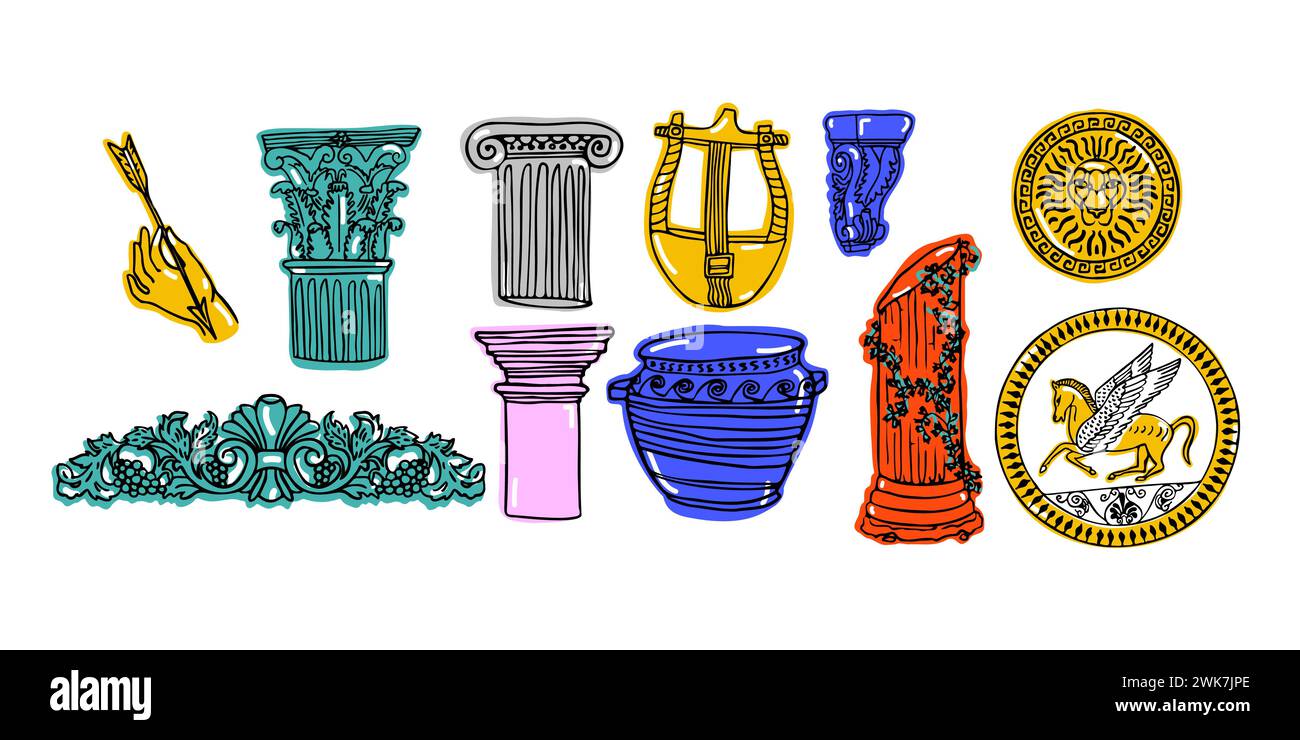 Un ensemble de colonnes grecques anciennes colorées Illustration de Vecteur