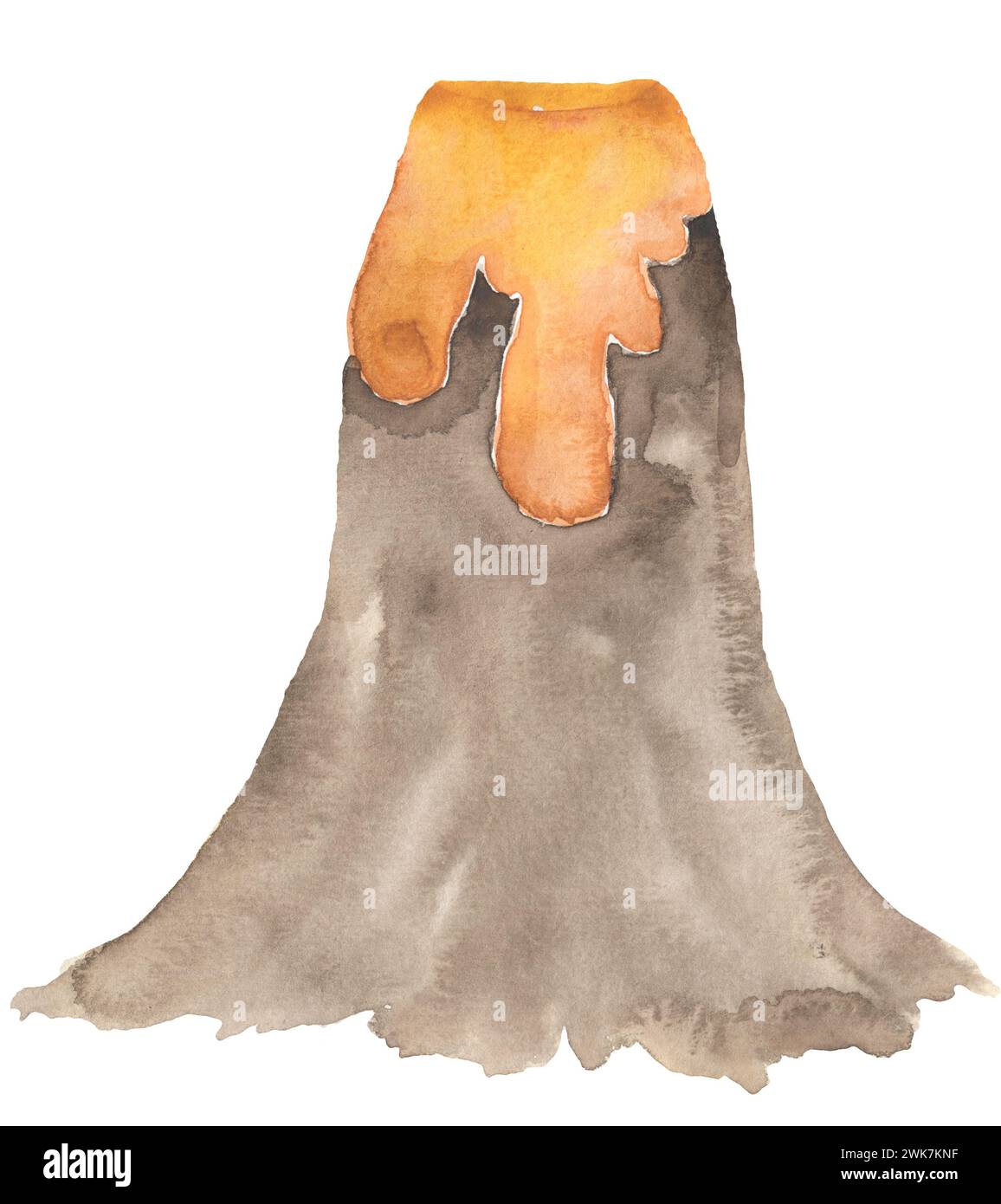 Volcan aquarelle avec illustration de lave Banque D'Images