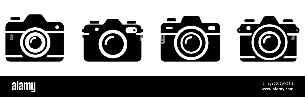 Icône appareil photo. Jeu de symboles d'appareil photo. Icône noire de l'appareil photo isolé sur fond blanc. Illustration vectorielle. Illustration de Vecteur