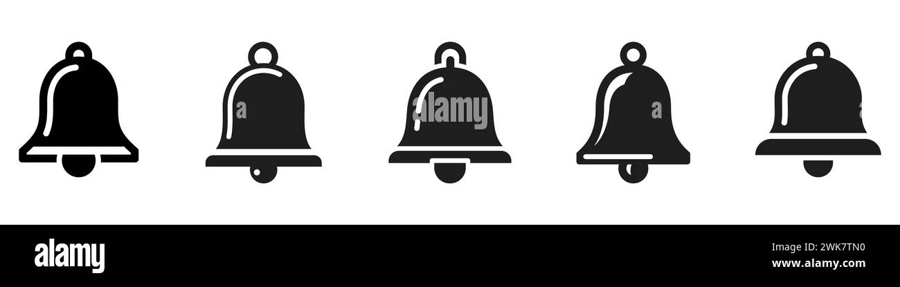 Icônes de cloche définies. Symbole cloche. Icône noire de cloche isolée sur fond blanc. Illustration vectorielle. Illustration de Vecteur