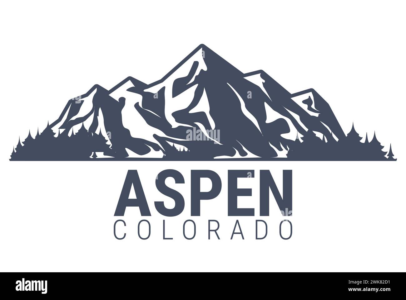 Aspen, emblème de station de ski du Colorado, chaîne de montagnes enneigées, vecteur Illustration de Vecteur