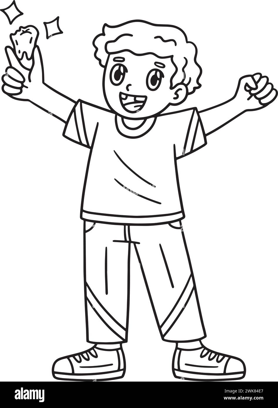 Soins dentaires enfant tenant une dent extraite isolée Illustration de Vecteur