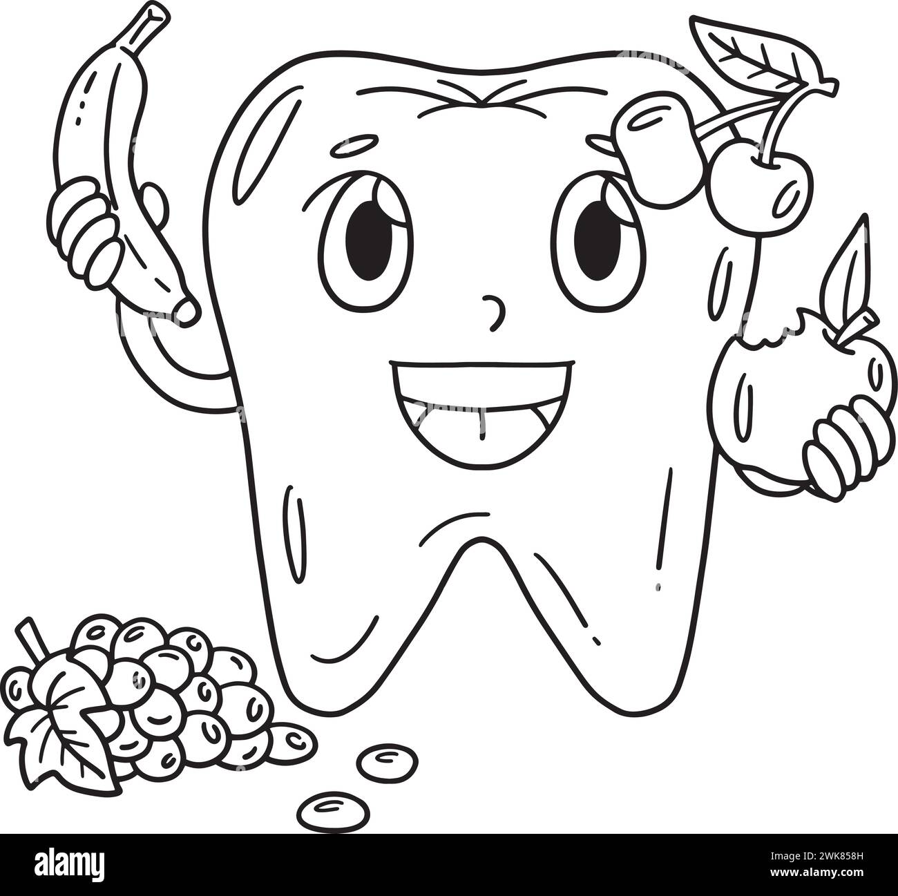 Soins dentaires dent consommant des fruits isolés Illustration de Vecteur