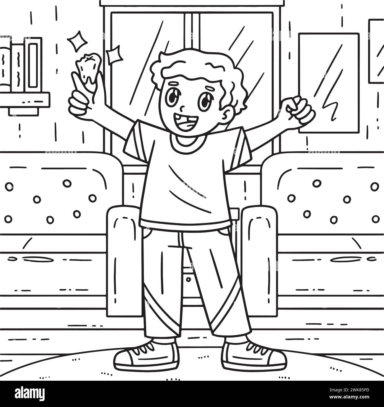 Soins dentaires enfant tenant le colorant de dent extraite Illustration de Vecteur