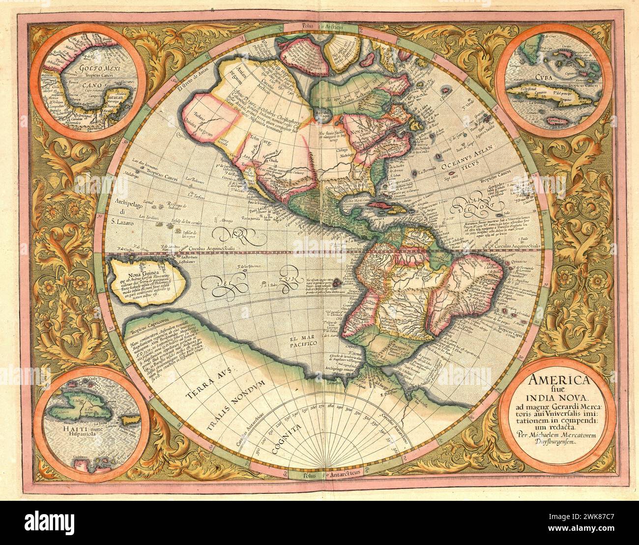 Atlas, carte de 1623, Amérique du Nord, Amérique du Sud, Antarctique, Reproduction numériquement restaurée à partir d'une gravure de Gerhard Mercator, né sous le nom de Gheert Cremer, 5 mars 1512 - 2 décembre 1594, géographe et cartographe / Landkarte aus dem Jahre 1623, Nordamerika, Südamerika, Antarktis, restaurierte numérique Reproduktion von einem Kupferstich von Gerhard Mercator, geboren Gheals Creer, 5. März 1512 - 2. Dezember 1594, Geograph und Kartograf Banque D'Images