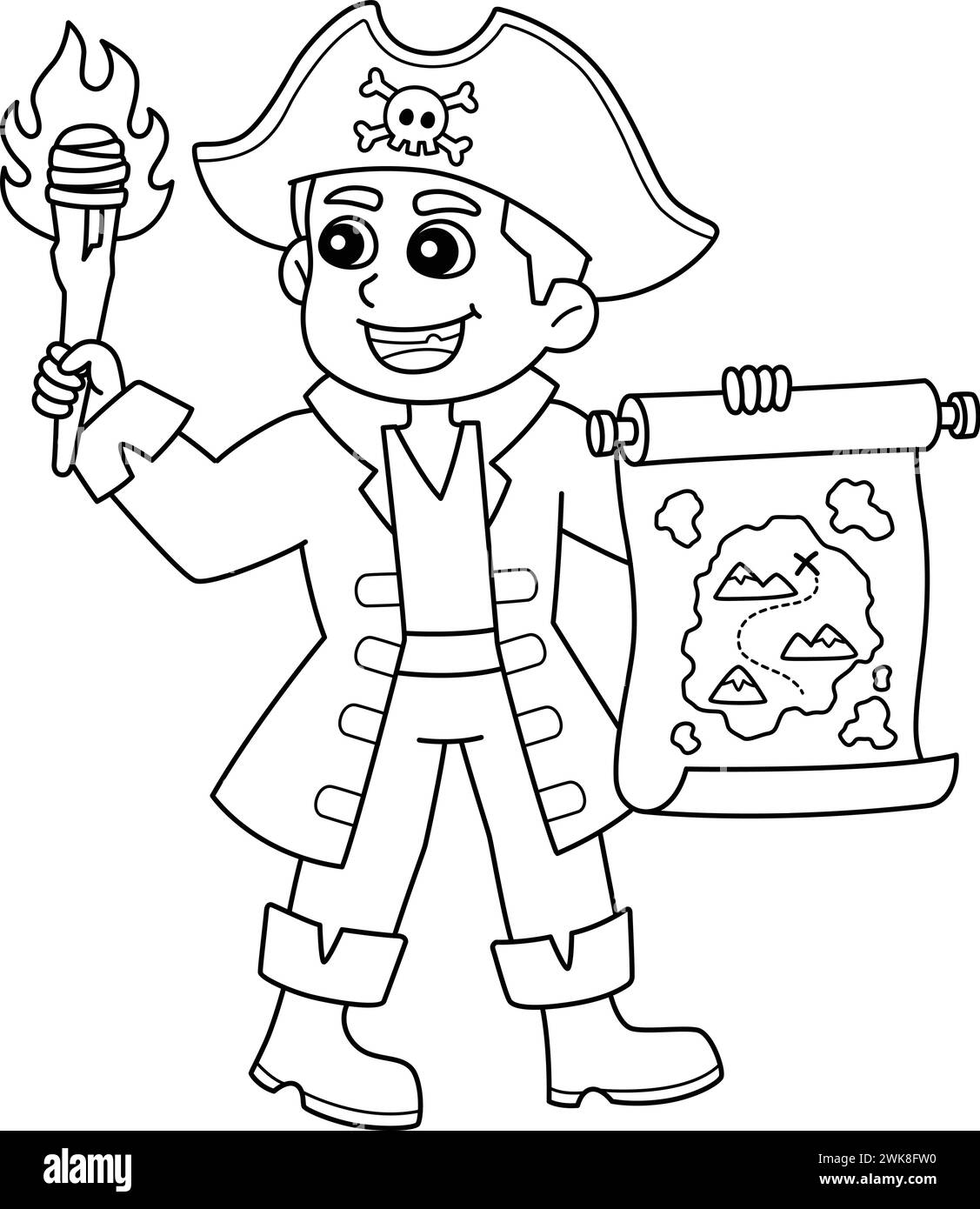 Pirate avec une carte au trésor isolé coloriage Illustration de Vecteur
