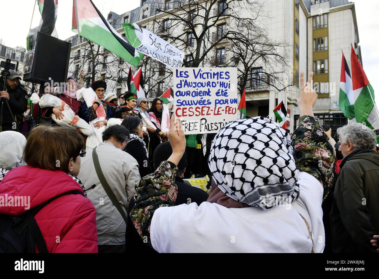 Manifestants pro-Palestine à Paris - février 2024 Banque D'Images