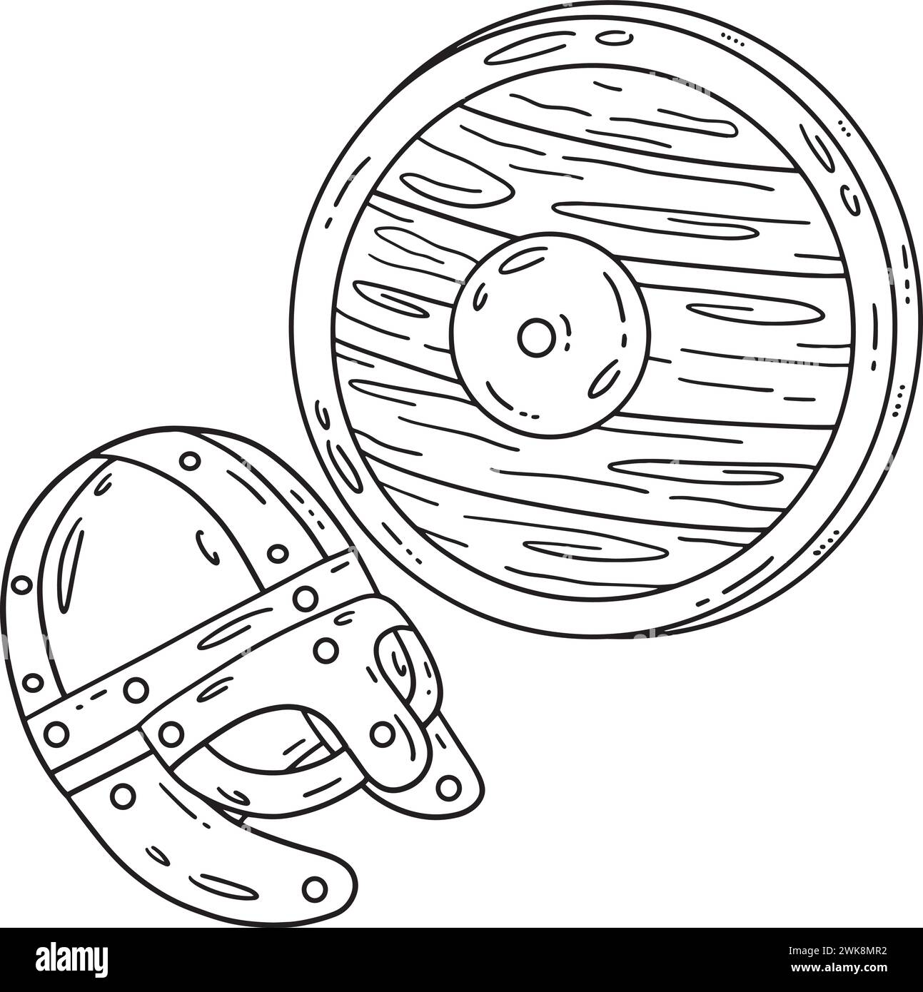 Page de coloration isolée casque Viking et bouclier Illustration de Vecteur