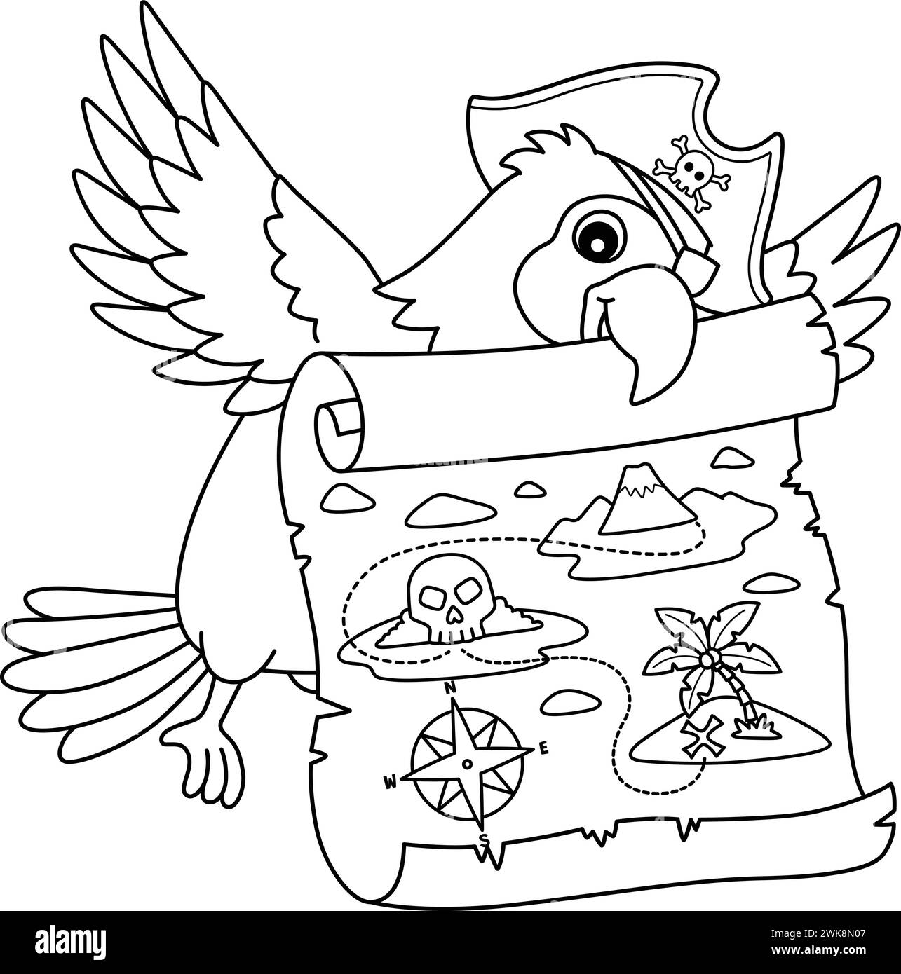 Perroquet pirate tenant une carte au trésor isolé Illustration de Vecteur