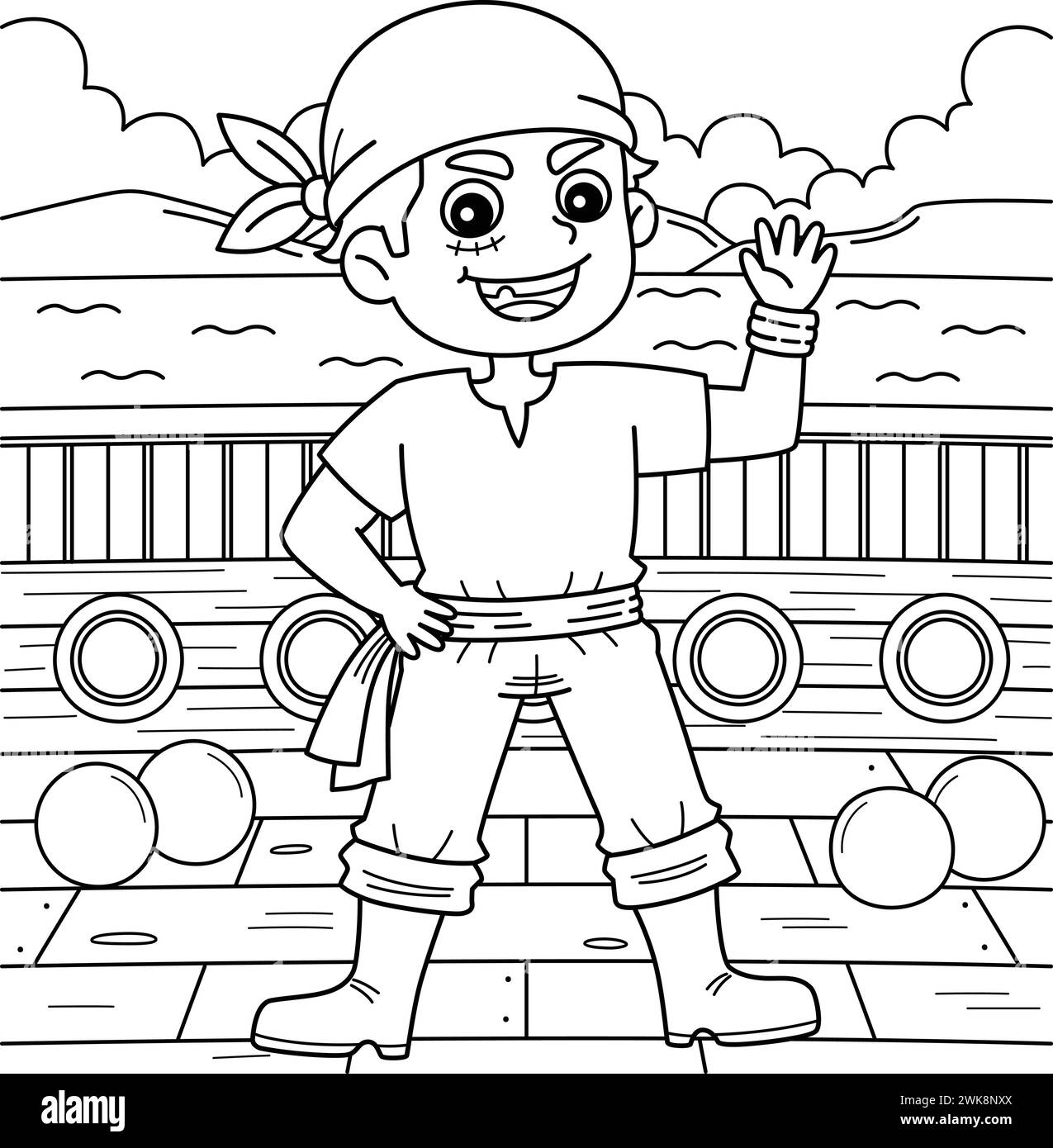 Pirate Crew Coloring page pour enfants Illustration de Vecteur