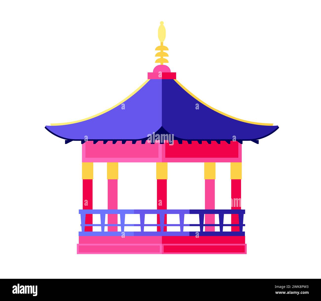 Gazebo en bois coréen - style moderne de design plat unique image isolée Illustration de Vecteur