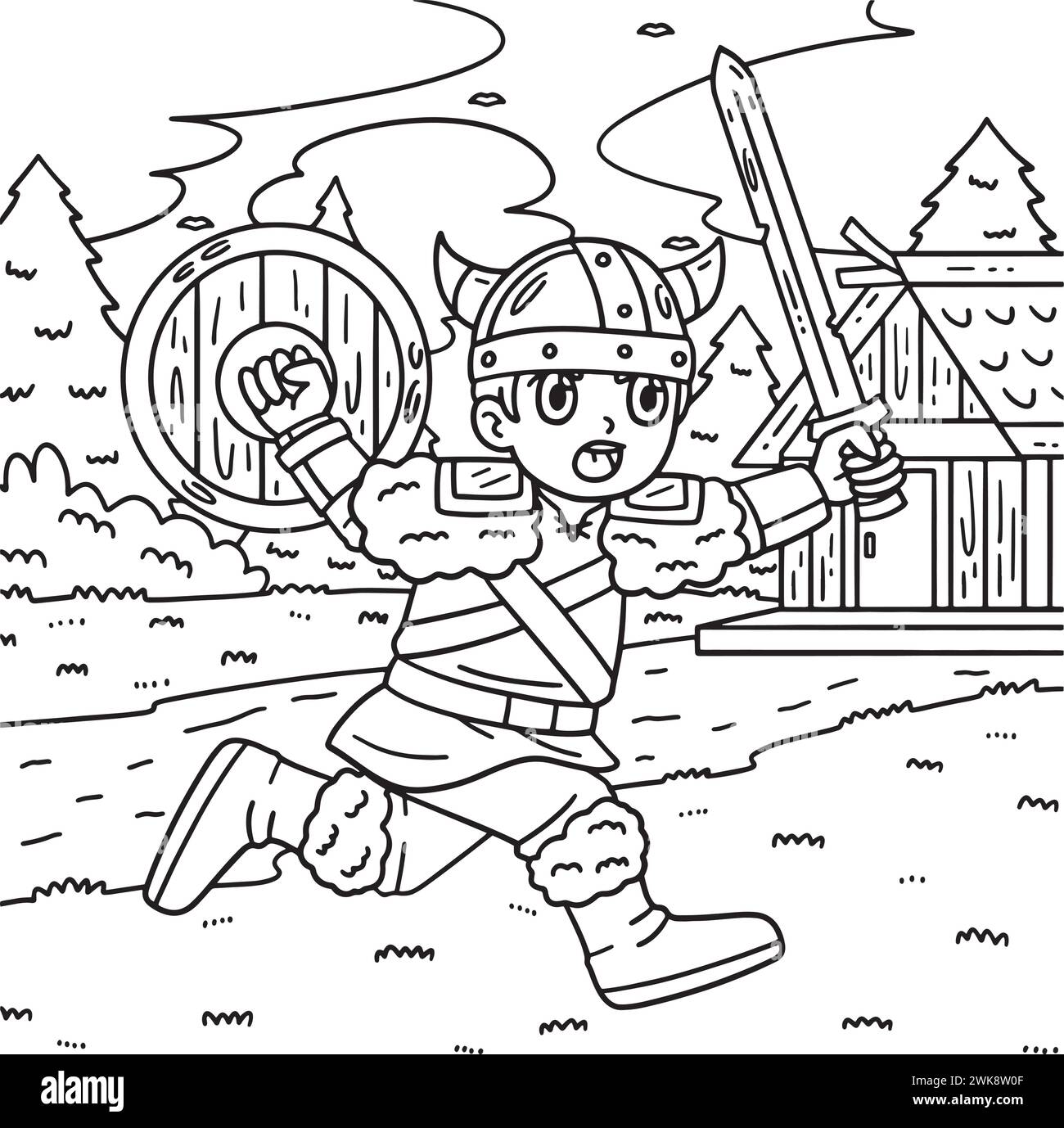 Viking Warrior Charging page pour les enfants Illustration de Vecteur