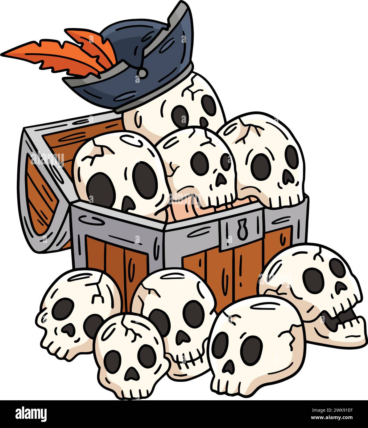 Coffre pirate avec crânes Cartoon Colored Clipart Illustration de Vecteur