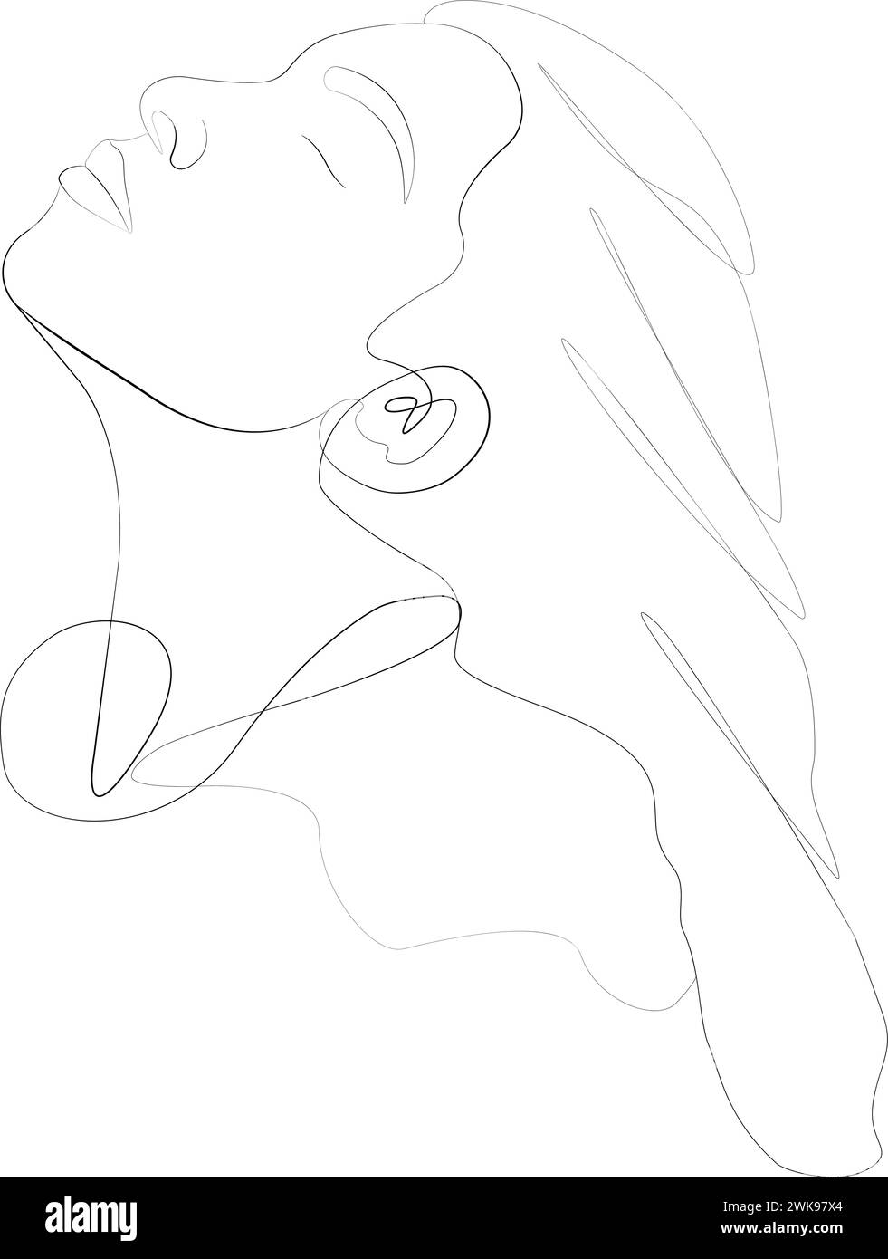 Jeune femme dessin de ligne continue. portrait de femme abstrait minimal. dessin au trait, srawing Illustration de Vecteur