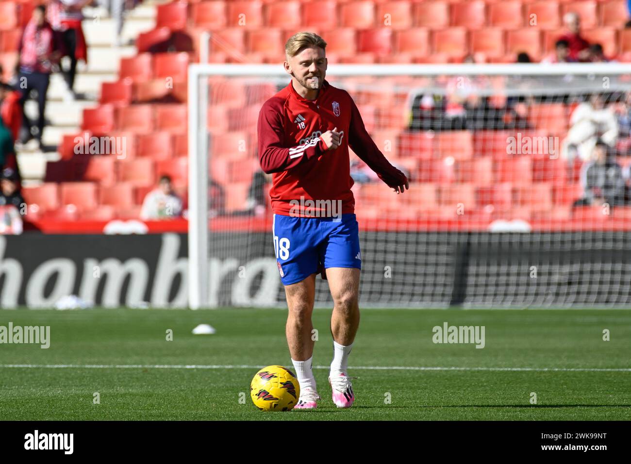 Grenade, Grenade, Espagne. 18 février 2024. Kamil Jozwiak de Granada CF lors du match de Liga entre Granada CF - UD AlmerÃ-a au stade Nuevo Los CÃrmenes le 18 février 2024 à Grenade, Espagne. (Crédit image : © José M Baldomero/Pacific Press via ZUMA Press Wire) USAGE ÉDITORIAL SEULEMENT! Non destiné à UN USAGE commercial ! Banque D'Images