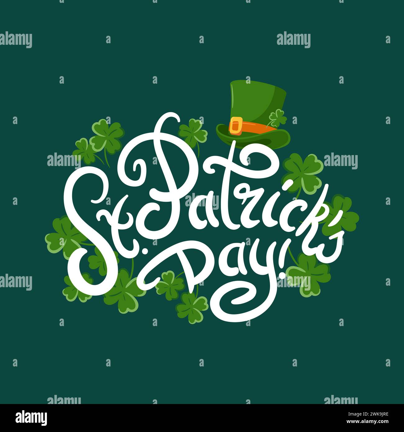 Heureux Patricks Day. Lettrage dans un style vintage. Leprechauns, top Hat, Cartoon. Trèfle à quatre feuilles. Bonne chance. Magie, traditions religieuses. Pour poste Illustration de Vecteur