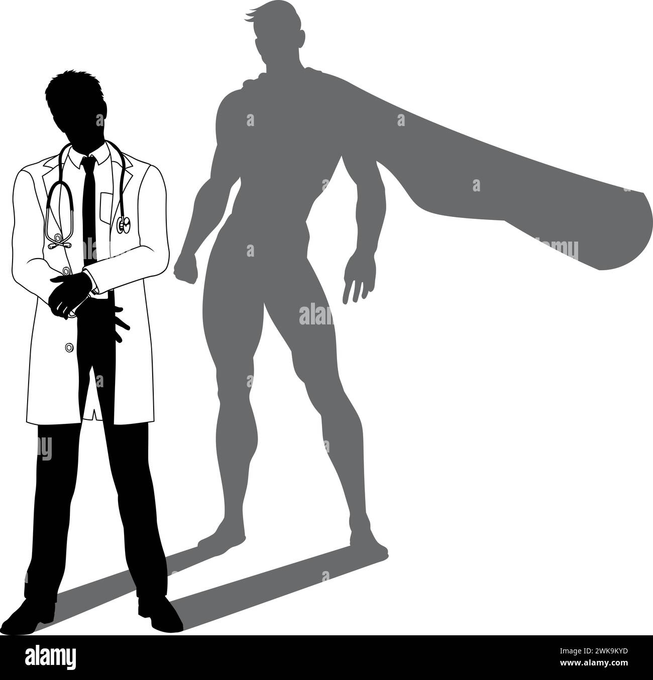 Super-héros Doctor avec Super Hero Shadow Silhouette Illustration de Vecteur