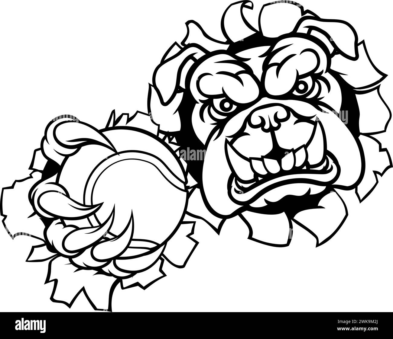 Masque de sport Bulldog Dog Animal balle de tennis Illustration de Vecteur